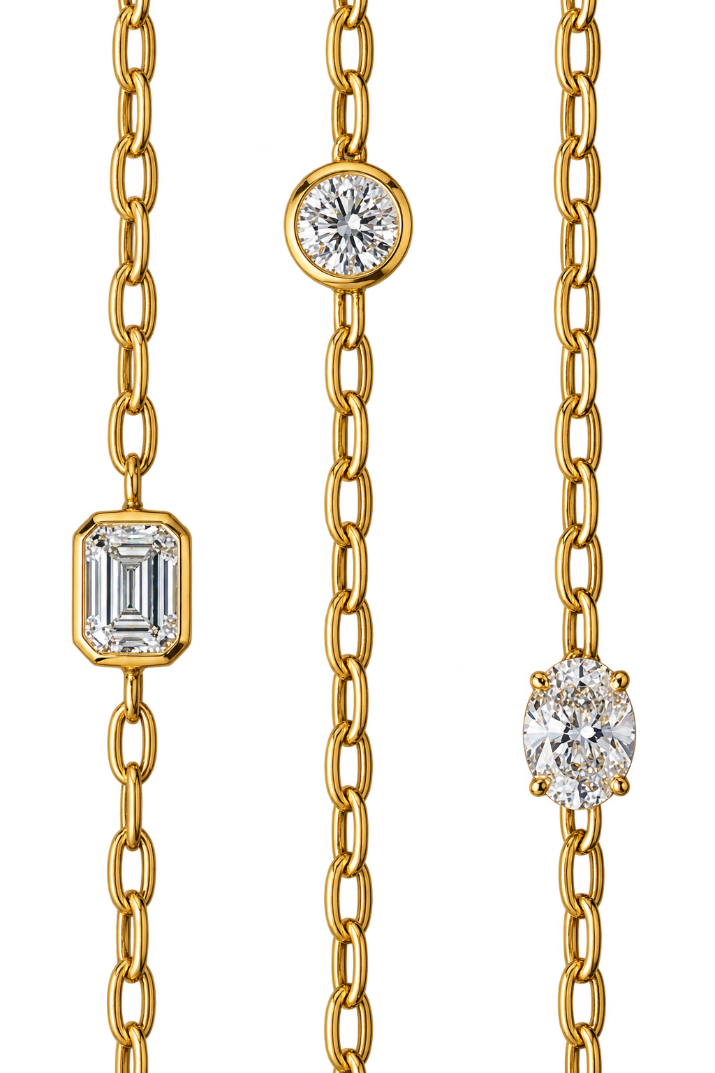 Layered warm-gold legacy chains with diamonds as a transparent cutout.