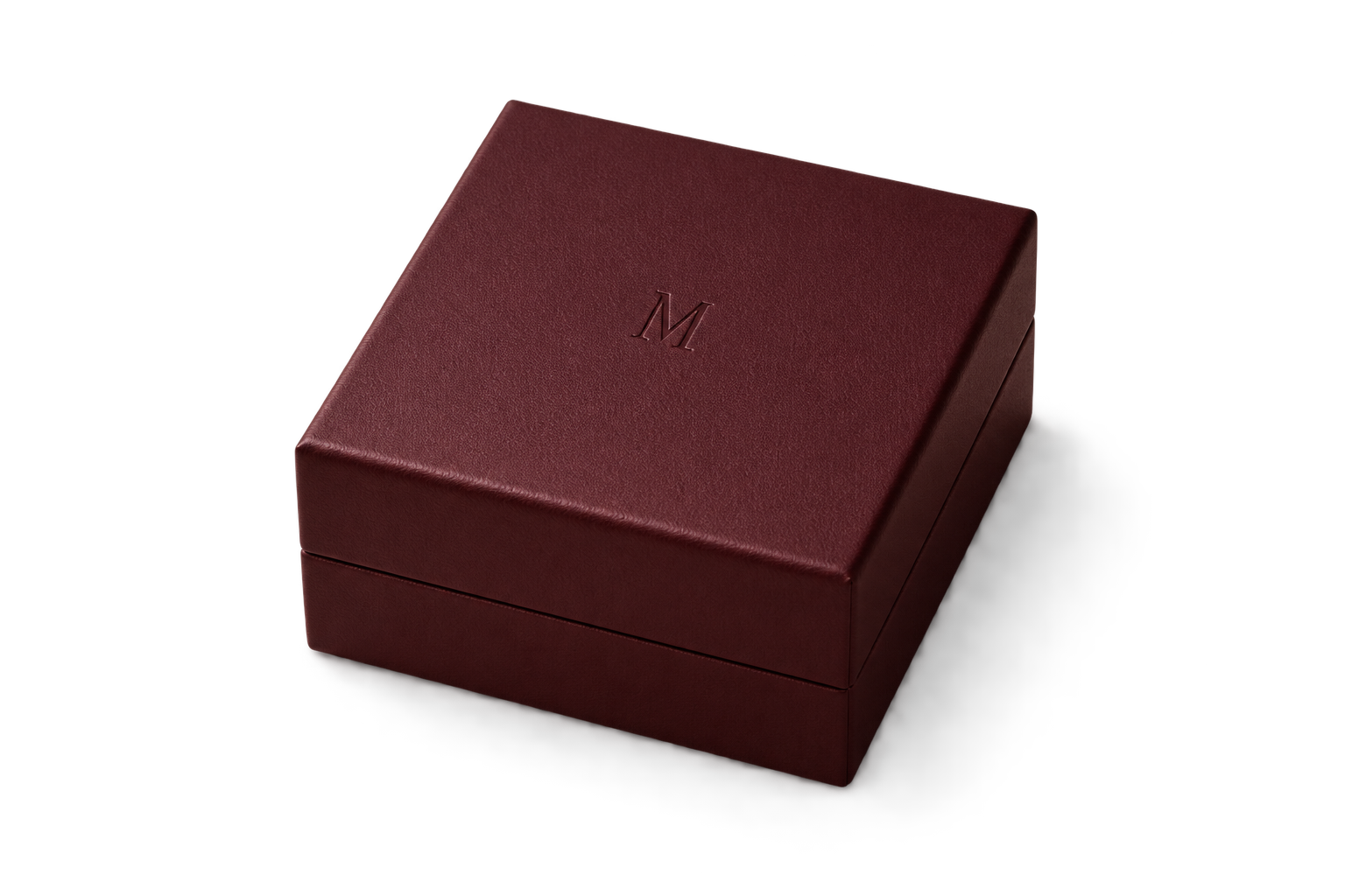 A closed burgundy Maison Lumore presentation box as a transparent cutout.